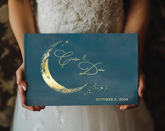 Celestial Moon Wedding Guest Book: Gold Foil Photo Album