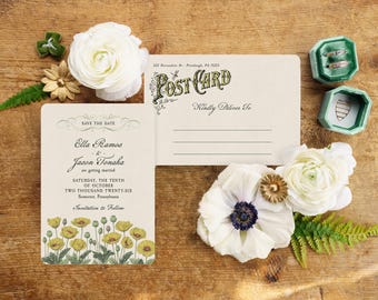 Save the Date Postcard Wedding Invitations: Art Nouveau Flower Garden