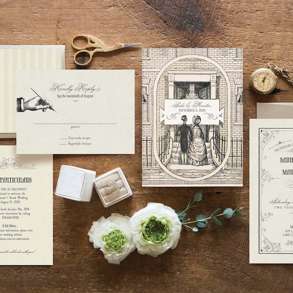 Victorian Wedding Invitation, Vintage Wedding Invitations, Edwardian Wedding, Boho Wedding Invite, Downton Abbey Wedding