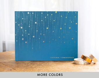 Celestial Wedding Guest Book: Navy & Gold Starry Night Album