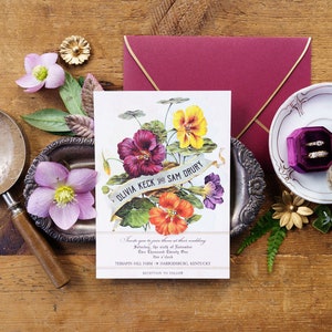 Vintage Botanical Wedding Invitations, Rustic Boho Wedding, Vintage Floral, Nasturtium Wedding Invitation