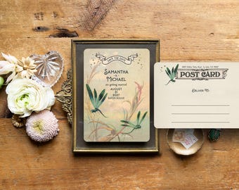 Enchanted Forest Wedding Save the Dates: Fairy Tale Dragonflies