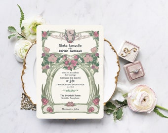 Art Nouveau Wedding Invitation, Botanical Wedding Invitation, Vintage Inspired Wedding Invitations, Bridgerton Inspired Wedding Stationery
