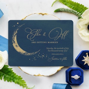 Vintage Moon and Stars Wedding Invitation, Navy and Gold Celestial Invitation, Blue Moon, Night Sky Invitation, Starry Night, Crescent Moon image 10