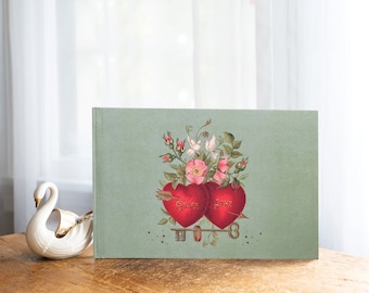 Vintage Inspired Two hearts Ruby & Sage Wedding Photo Album, Polaroid Guest Book