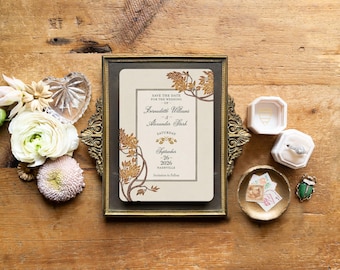 Forest Wedding Save the Date Postcards: Vintage Rustic Trees