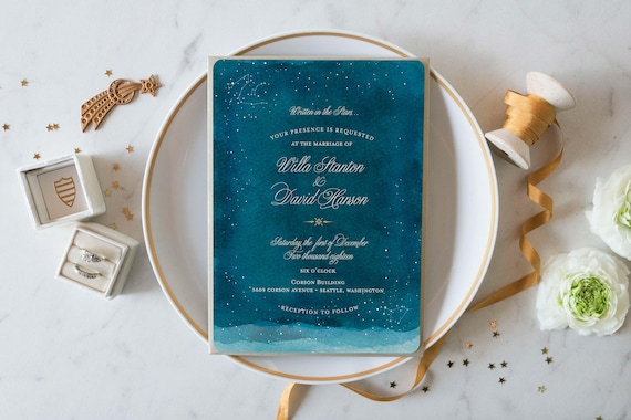 Constellation Wedding Invitations Starry Night Wedding Etsy