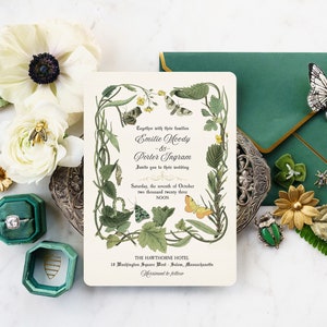 Vintage Botanical Wedding Invitation, Rustic Wedding Invitation, Garden Wedding, Boho Wedding Invitations, Vintage Wedding, Flights of Fancy image 1