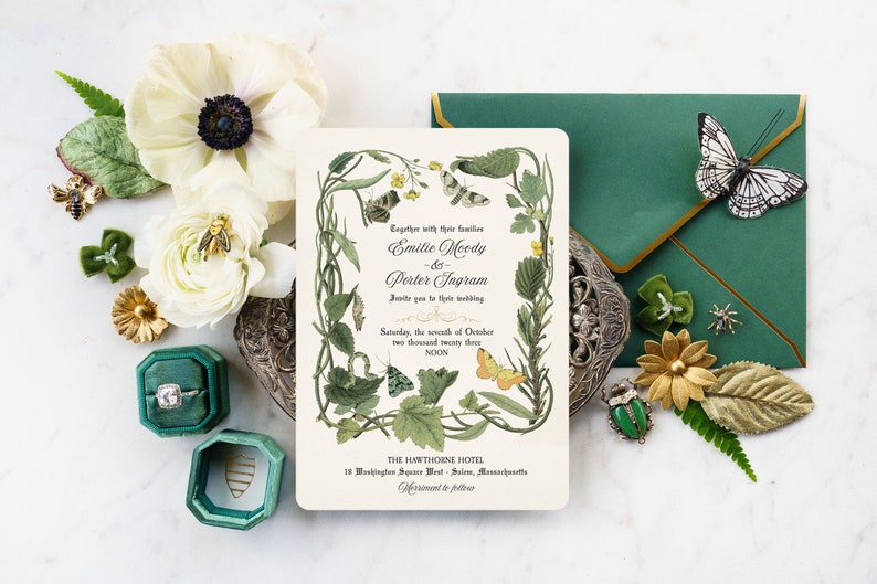 Vintage Botanical Wedding Invitation, Rustic Wedding Invitation, Garden Wedding, Boho Wedding Invitations, Vintage Wedding, Flights of Fancy image 1