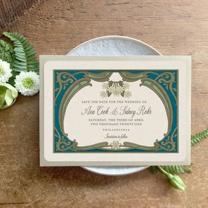 Art Nouveau Wedding Invitation, Mint Green Wedding, Boho Chic Invitation, Vintage Wedding Invite, Art Nouveau Invite image 6