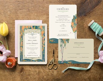 Floral Vintage Wedding Invitations, Vintage Botanical Wedding Stationery, Boho Wedding Invitations, Garden Wedding - Kismet
