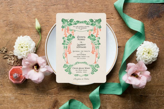 Vintage Garden Wedding Invitation Suite: Art Nouveau Stationery - Le Fleur
