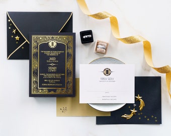 Black & Gold Foil Wedding Invitation: Art Deco Gatsby Invite