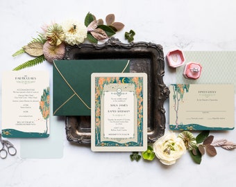 Floral Vintage Wedding Invitations: Botanical Garden Stationery