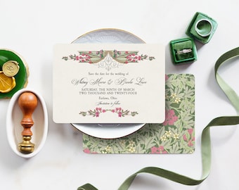 Vintage Botanical Wedding Save the Date Postcard: Art Nouveau Floral