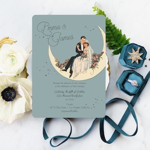 1920s Wedding Invitation, Art Deco Wedding Invitation, Speakeasy Invitation, Great Gatsby Party, Moon and Stars Wedding Invitation