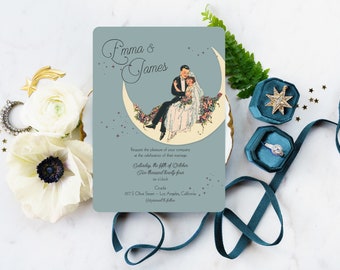 1920s Wedding Invitation, Art Deco Wedding Invitation, Speakeasy Invitation, Great Gatsby Party, Moon and Stars Wedding Invitation