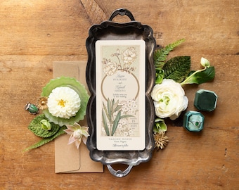 Art Nouveau Wedding Invitations: Vintage Rose & Blush Stationery with Peonies, Dahlias or Roses
