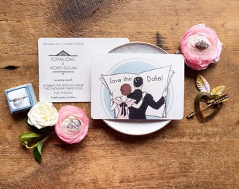 Art Deco Save the Date Postcards: 1920s Roaring Twenties Wedding