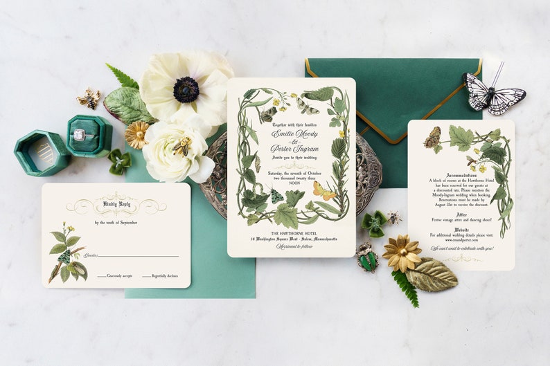 Vintage Botanical Wedding Invitation, Rustic Wedding Invitation, Garden Wedding, Boho Wedding Invitations, Vintage Wedding, Flights of Fancy image 2