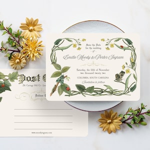 Vintage Botanical Wedding Invitation, Rustic Wedding Invitation, Garden Wedding, Boho Wedding Invitations, Vintage Wedding, Flights of Fancy image 5