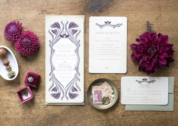 Art Nouveau Wedding Invitation Great Gatsby Wedding Art Deco Invitation Art Nouveau Flowers