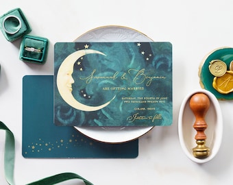 Celestial Save the Date Postcards: Teal Starry Night Wedding