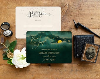 Starry Night Save the Date Cards: Celestial Wedding Postcards