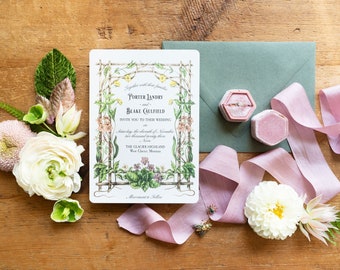 Wildflower Wedding Invitations, Boho Wedding Invitations, Blush Floral Stationery, Dusty Rose, Peach, Yellow Floral - Wildflowers