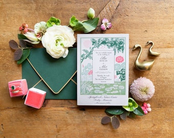 Vintage Botanical Wedding Invitations, Rustic Vintage Wedding Suite, Moon and Stars, Garden Wedding Invitations - Water Lily