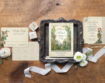 Vintage Botanical Wedding Invitations: Floral Garden Stationery - The Wildwood