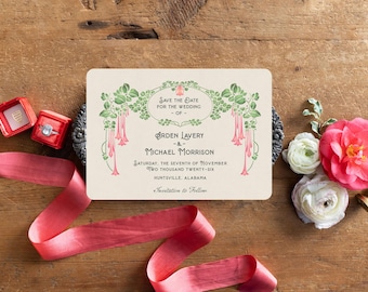 Vintage Garden Wedding Save the Dates: Art Nouveau Stationery - Le Fleur