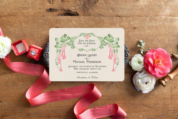 Vintage Garden Wedding Save the Dates: Art Nouveau Stationery - Le Fleur