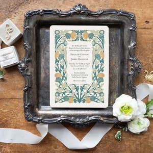 Vintage Floral Wedding Invitation, Art Nouveau Wedding, Boho Floral Wedding Invitation, Thistle Wedding Invite, Floral Invitation Suite