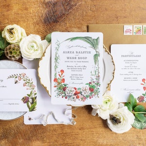 Vintage Botanical Wedding Invitations, Boho Wedding, Blush Floral Stationery, Terracotta and Sage, Rustic Floral, Botanical Illustration