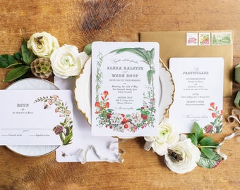 Vintage Botanical Wedding Invitations: Blush Floral, Terracotta & Sage, Garden Boho
