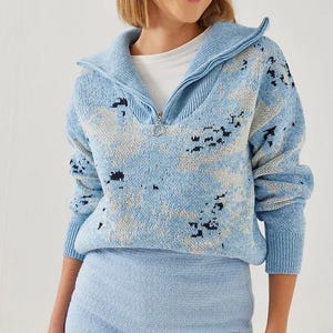 Hand Knitted Wool Zipper Sweater: Women&#39;s Boho Knitwear