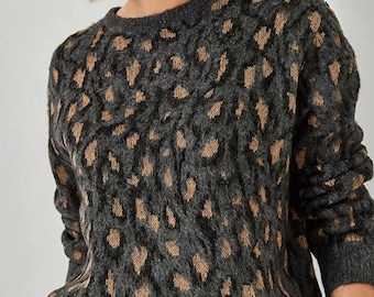 Suéter de cuello redondo estampado para mujer - Jersey de punto - Prendas de punto estampadas para mujer - Suave y cómodo