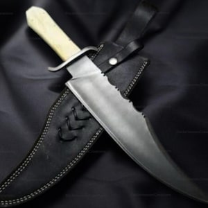 Hand Forged Juan Padillo Bowie Knife | 5160 Spring Steel | Aged Custom Knife Stabilized Bone Handle | Collectible Bowie Gift for Him/Her.
