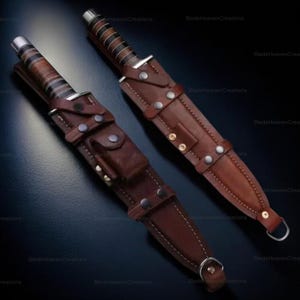 Set of 2 Arkansas Toothpick Daggers D2 Steel -Handmade Double Edge Hunting &Survival Knives with Sheath - Patriotic 4th of July Gift for him