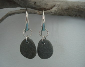 Hand Drilled / Beach pebble Earrings / Beach stone jewelry / Sterling silver// Nova Scotia
