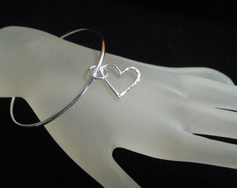 Sterling Silver Bangle with Handmade Heart Charm