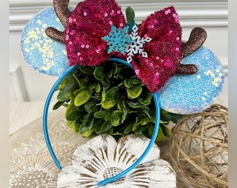 Princess Anna Mouse Ear Headband, Sequin Bow, Disney Inspired