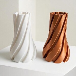 3D Printed Spiral Vase Set, Twisted Flower Pot, Minimalist Home Decor, White Copper Vase