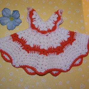 Vintage Crochet Doll Dress Pot Holder Retro  Kitchen Orange and White