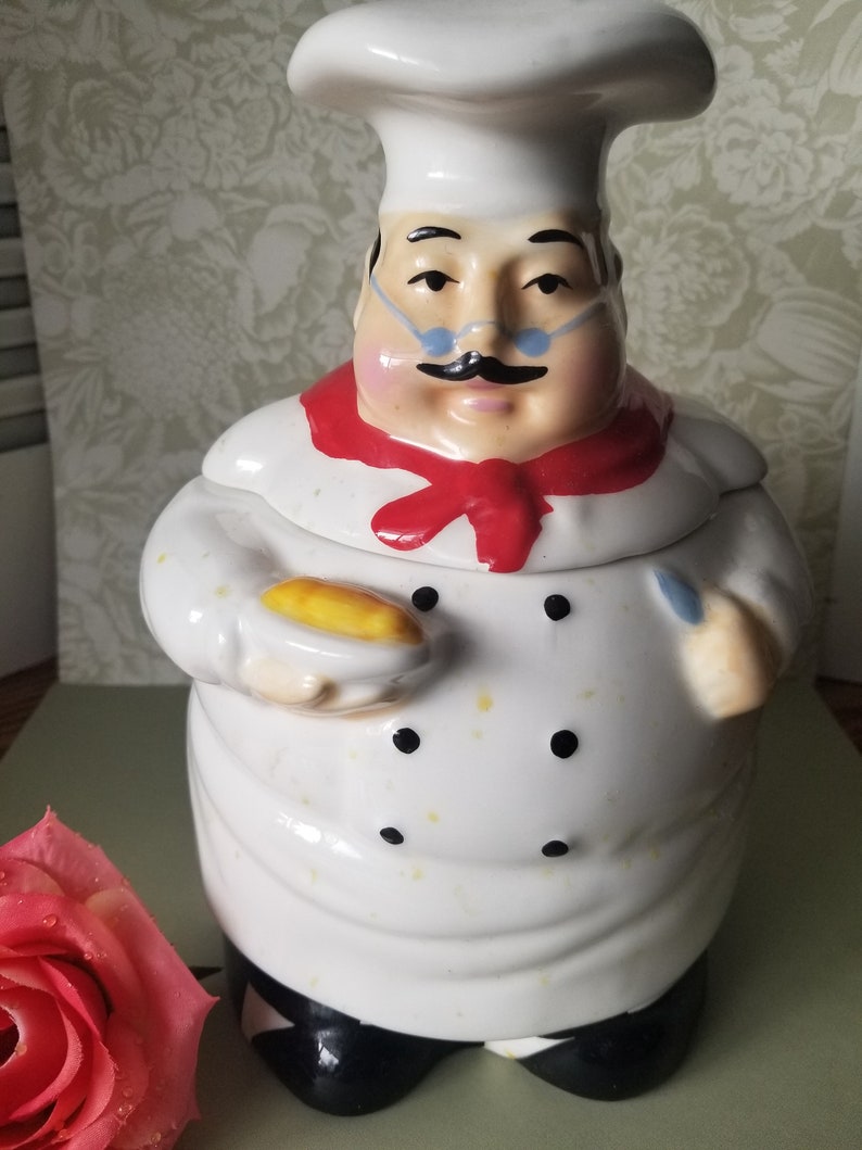 Ceramic Cookie Jar Canister / Hand Painted Plump Bistro Chef Etsy