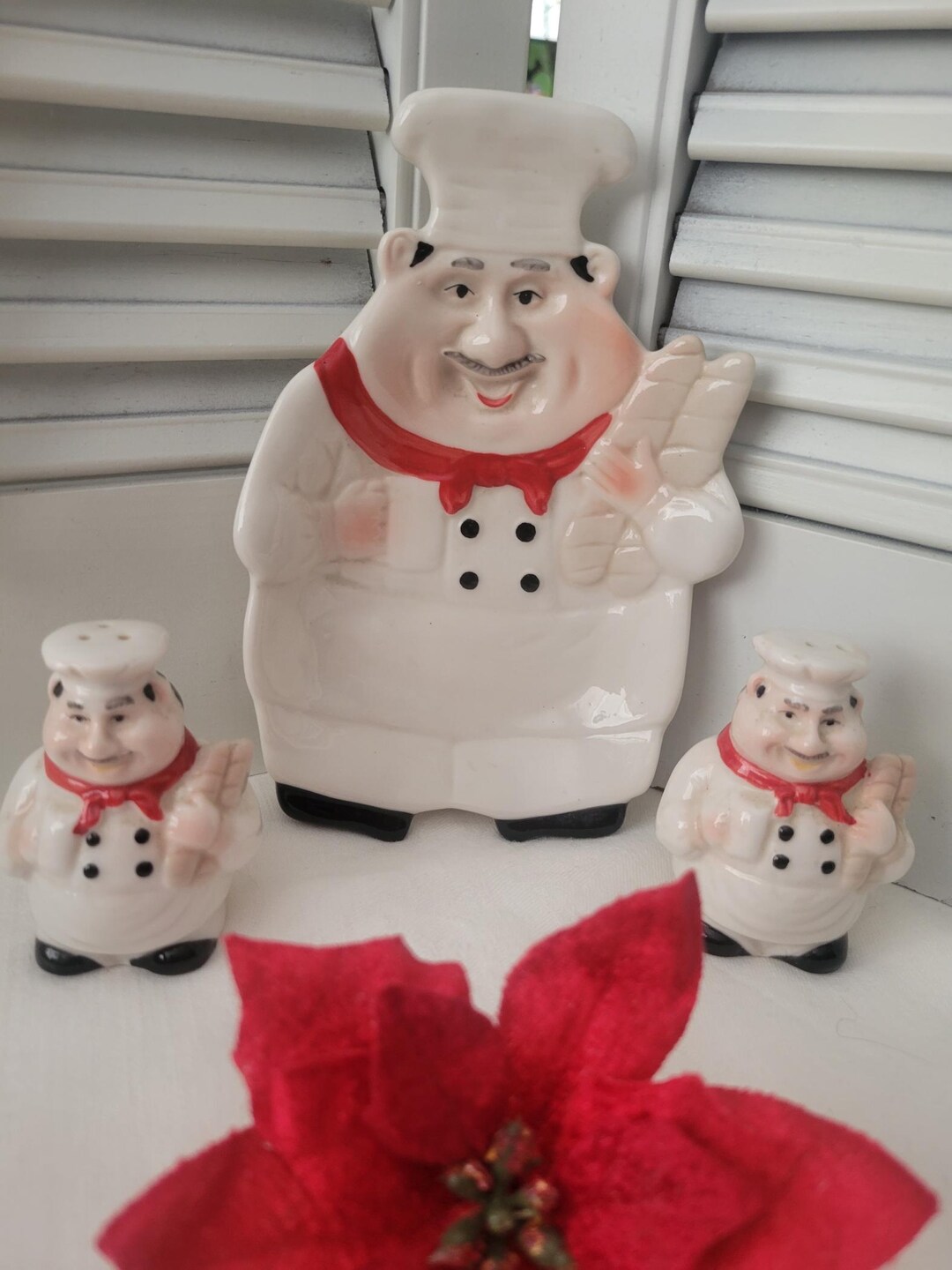 Vintage Chef Salt and Pepper Shakers Set of Two and Spoon Rest - Etsy
