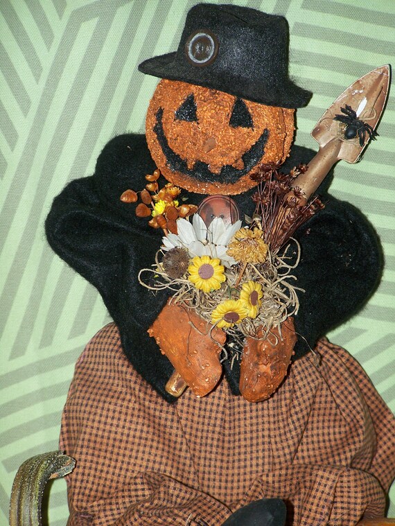 Vintage Halloween Pumpkin Head Jack O Lantern Primitive Doll | Etsy