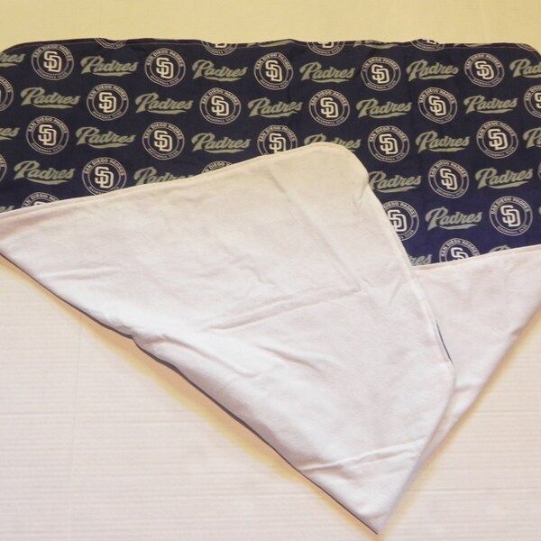 MLB San Diego PADRES White Flannel Reversible Baby Blanket, Baby Wrap or Adult Lap Throw