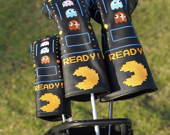 Pac-Man retro arcade PU-leer golfdriver headcover, 460cc drivercover golfaccessoires voor mannen vrouwen, grappig perfect cadeau voor golfer